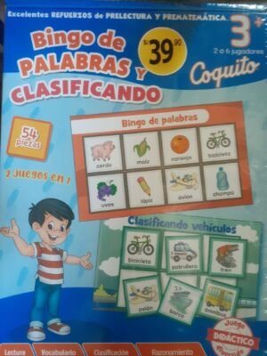 Bingo de palabras y clasificando. Juego didáctico Coquito